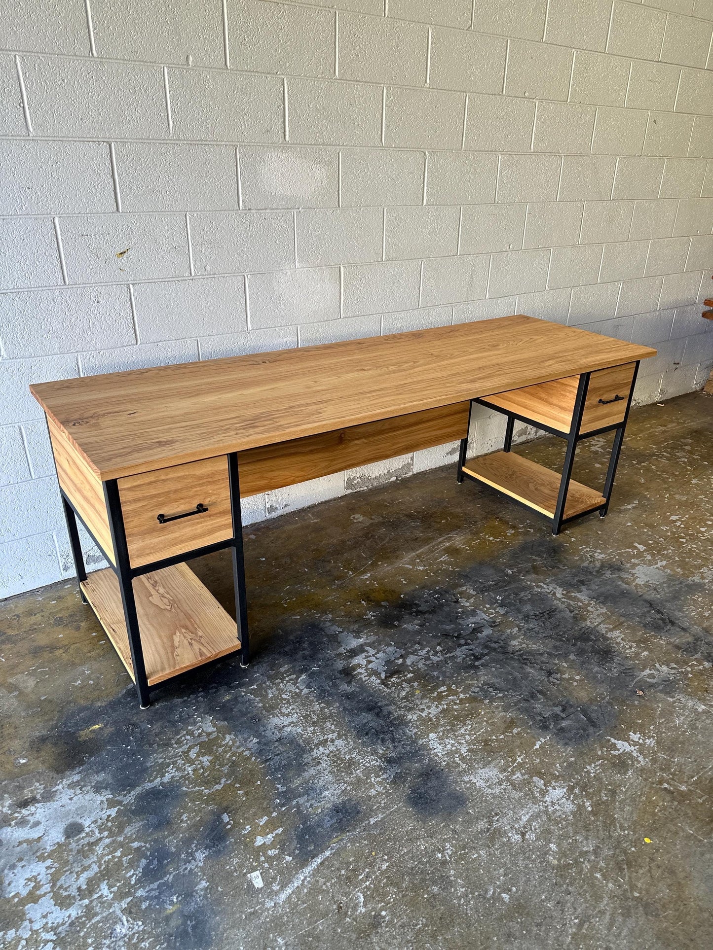Rustic Desk Industrial with Drawers & Shelves for printer, Custom L Desk