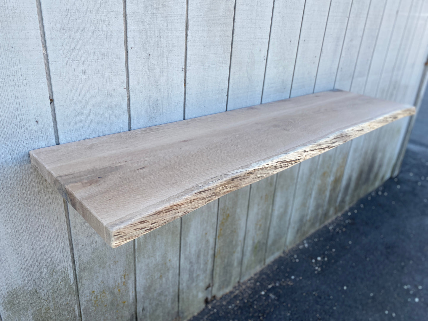 White oak floating shelf Raw edge