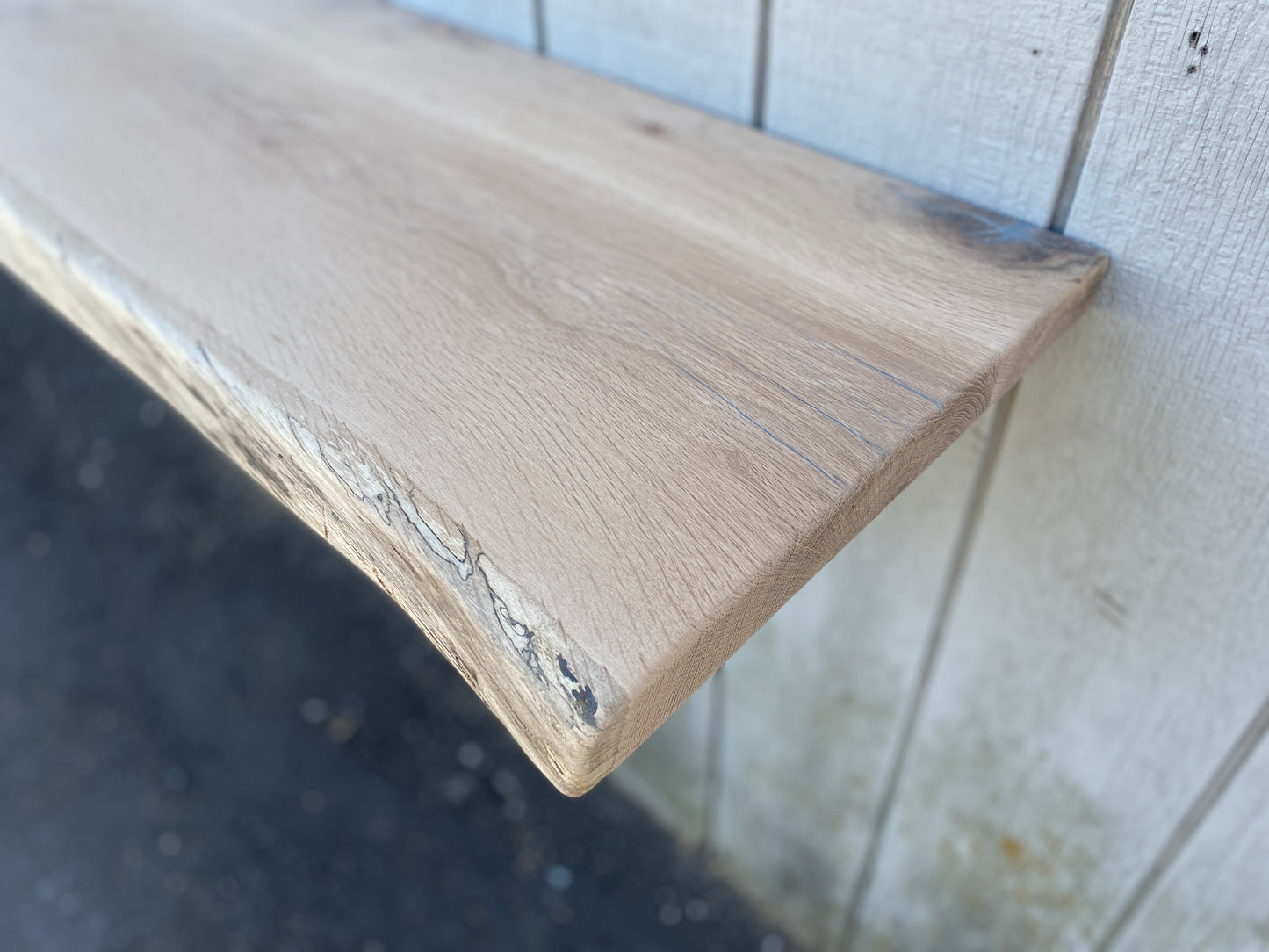 White oak floating shelf Raw edge