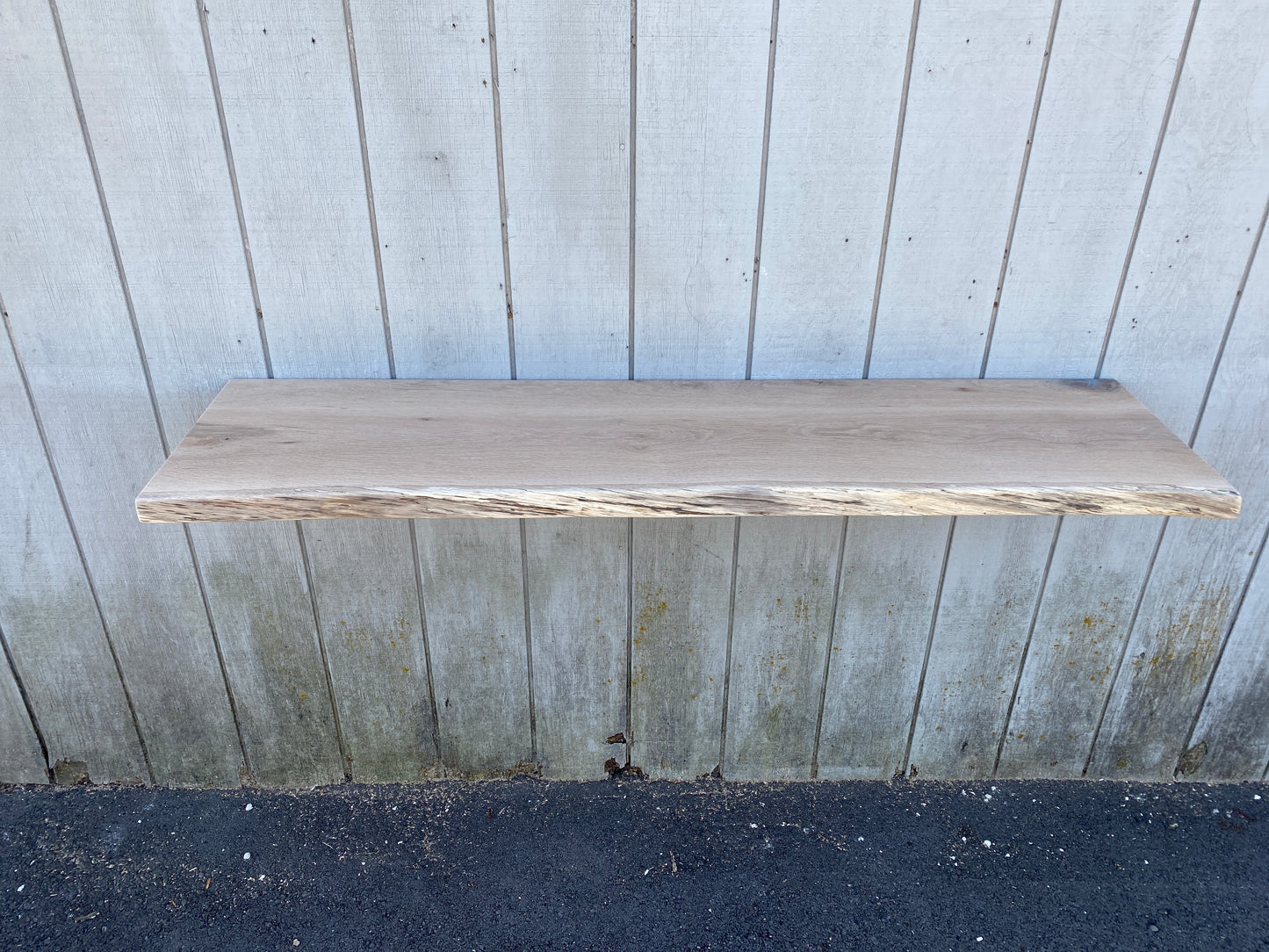 White oak floating shelf Raw edge