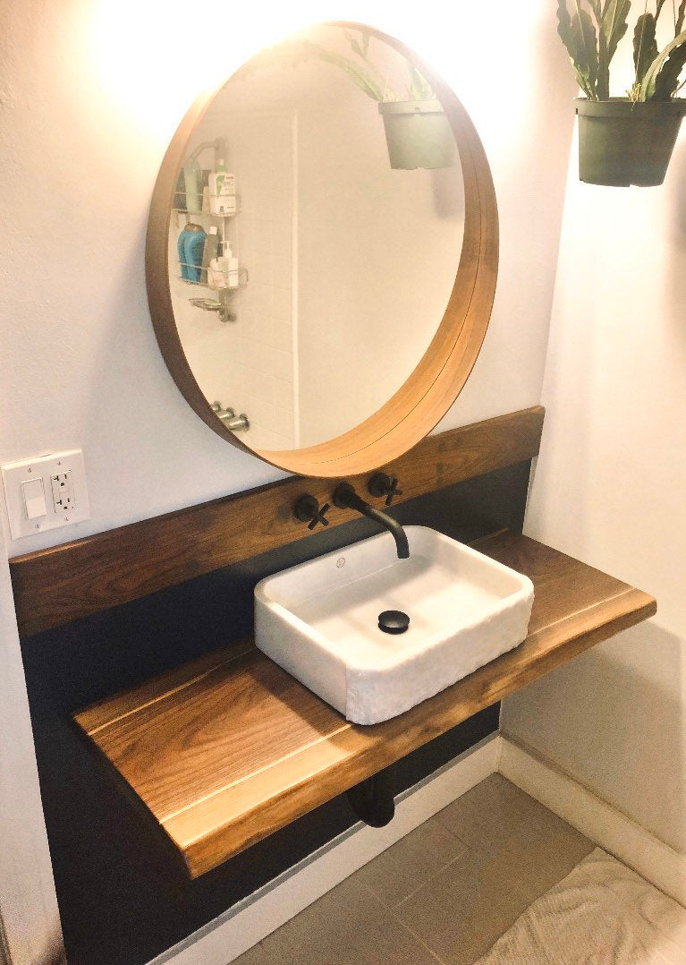 Floating Vanity Shelf, Counter for Basin Sink, Wall Mounted Floating Vessel Sink, Walnut Floating Shelf, Basin Sink Vanity