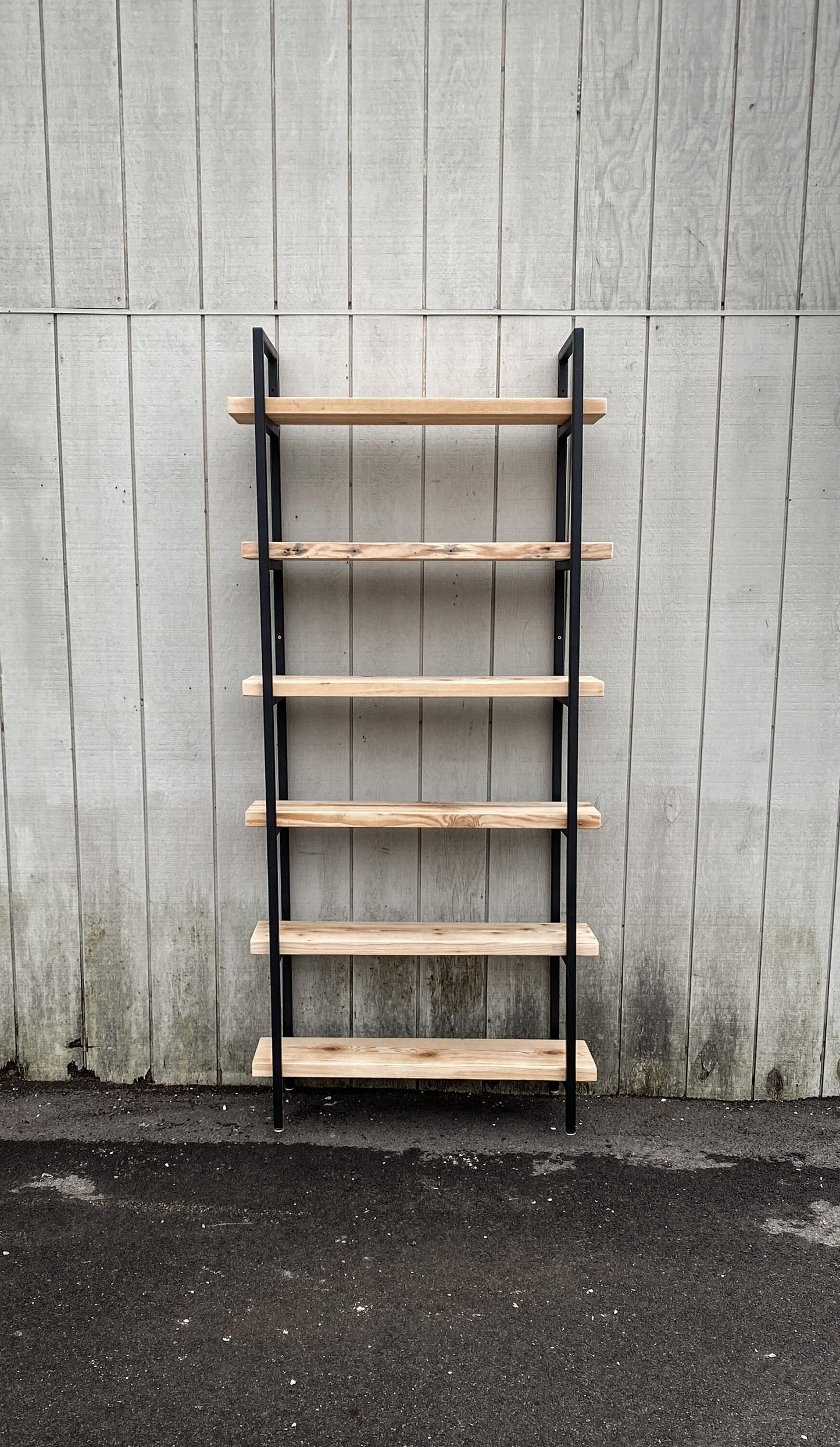 Plank Wood Shelving/Urban Wood Shelving, Custom Office Storage Shelf, Metal Bookcase Ladder Support