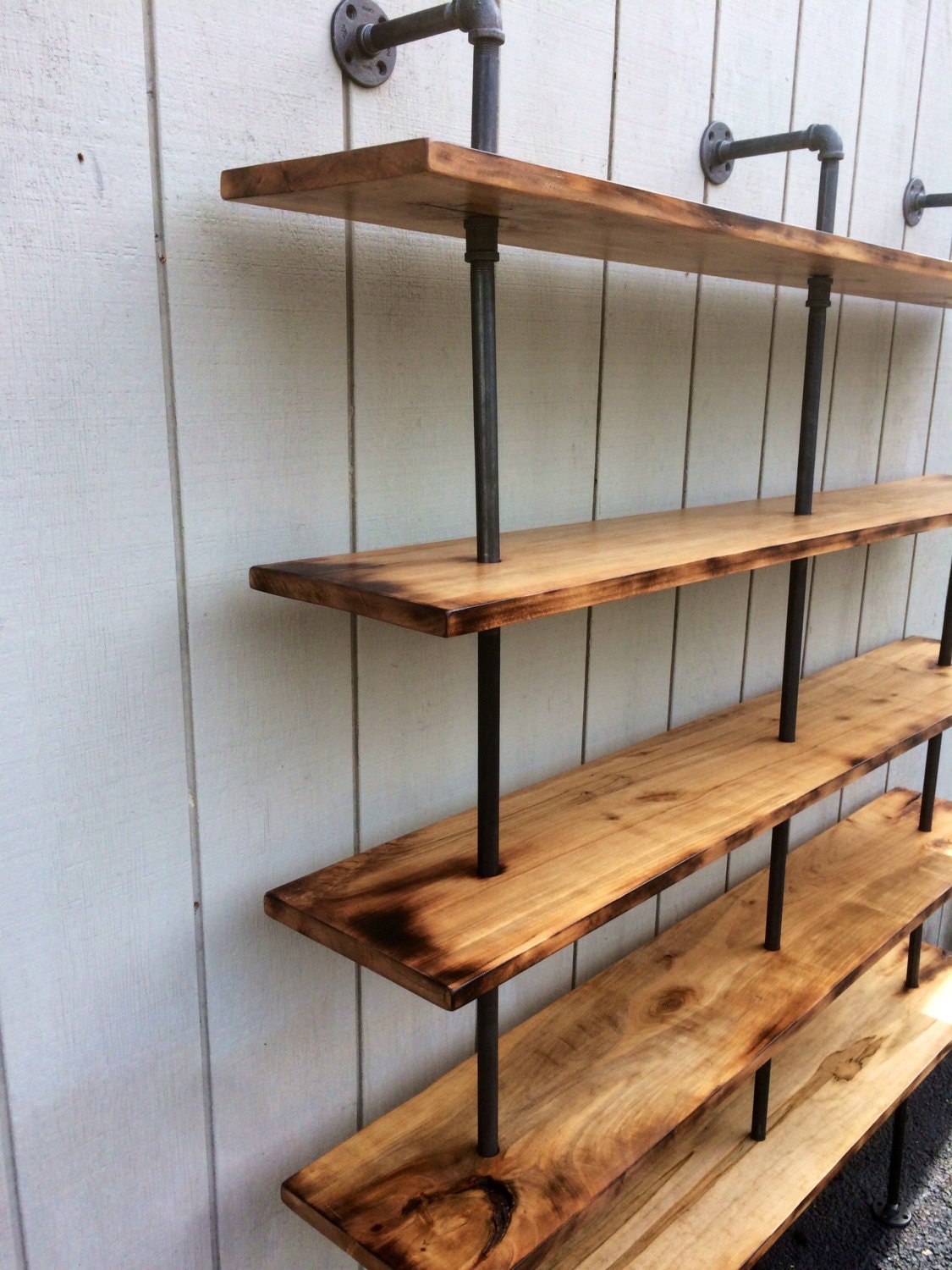 The Hemingway | Industrial Pipe Bookshelf — Custom Reclaimed Wood Wall-Mount Shelving Unit