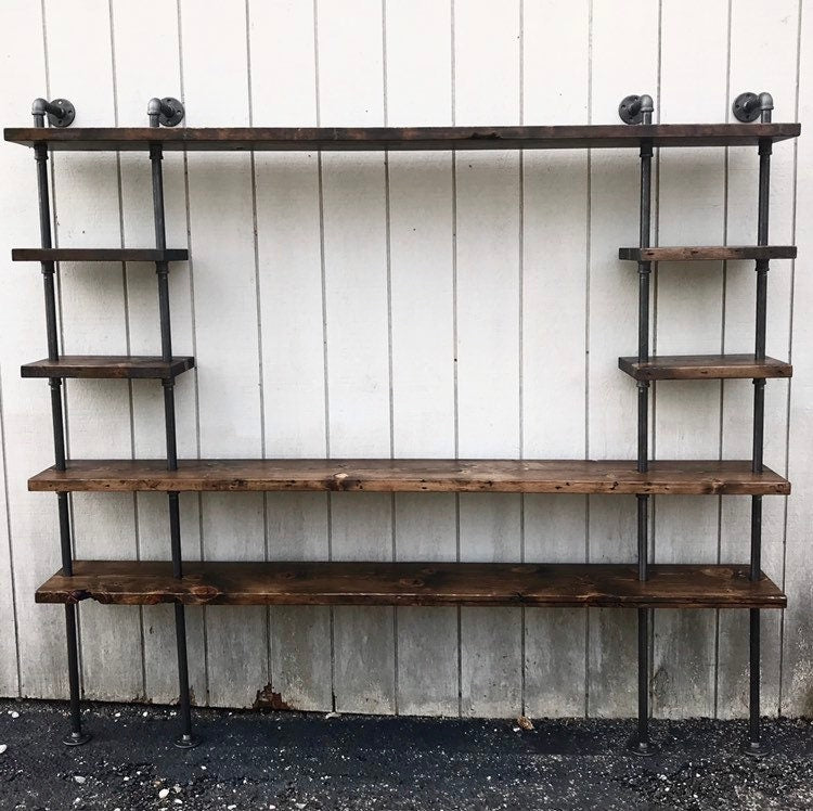 The Hemingway | Industrial Pipe Bookshelf — Custom Reclaimed Wood Wall-Mount Shelving Unit