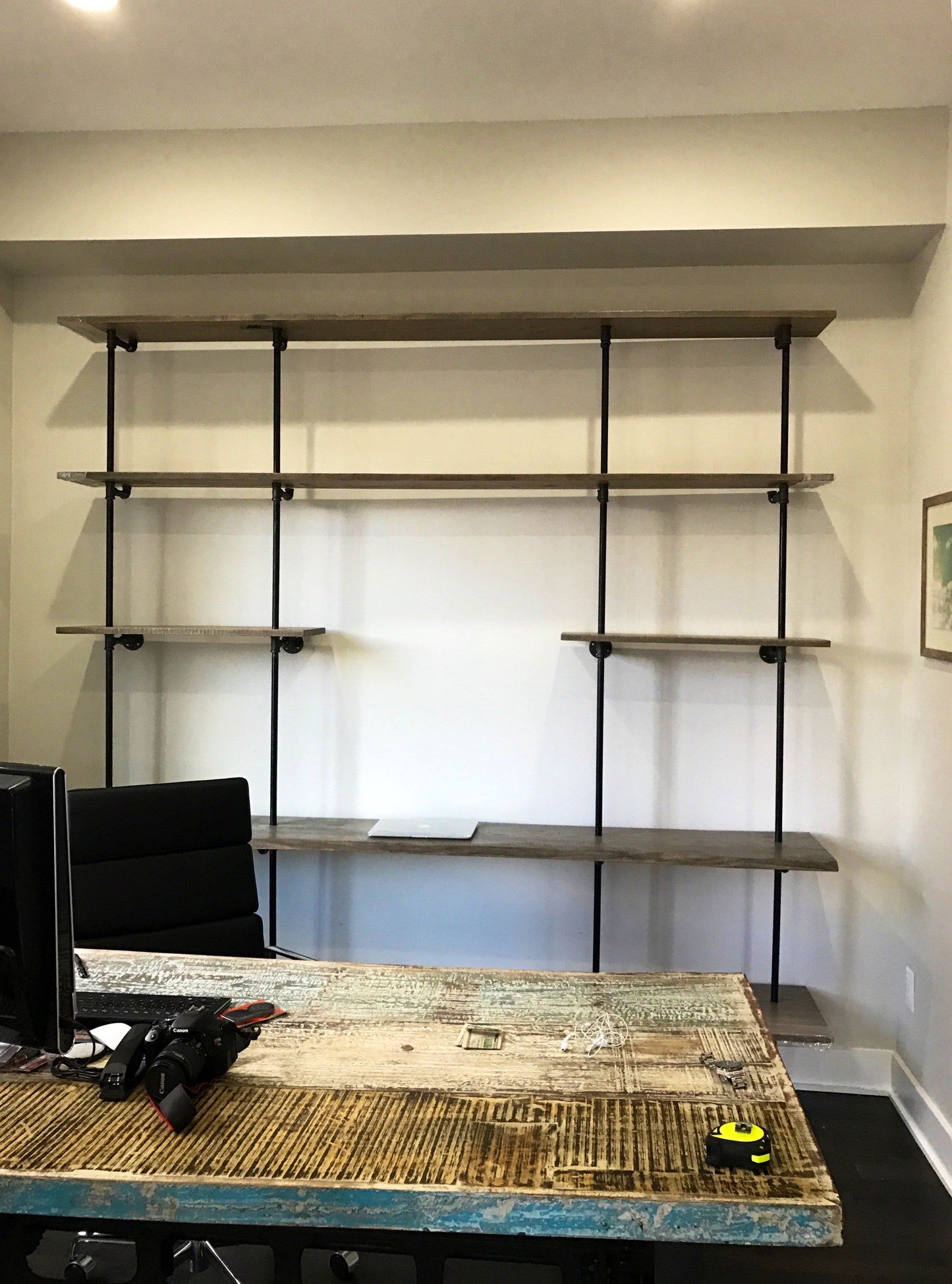 The Hemingway | Industrial Pipe Bookshelf — Custom Reclaimed Wood Wall-Mount Shelving Unit