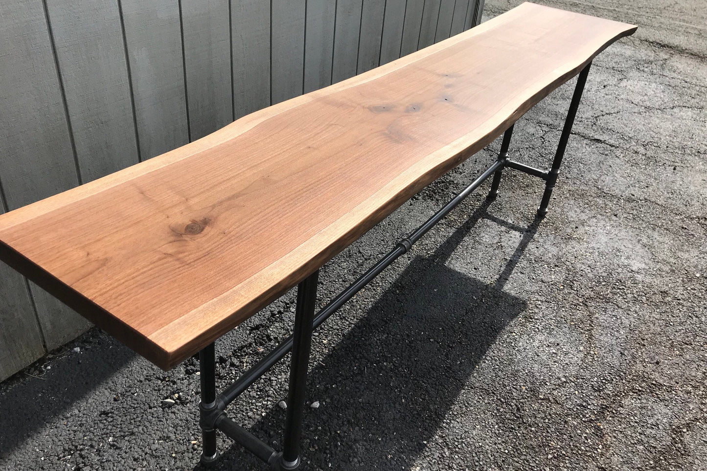 Walnut Sofa Bar Table Reclaimed Wood Drink Rail Restaurant Counter Living Edge Sofa Table Communal Table