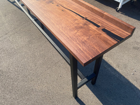 Walnut Sofa Bar Table Reclaimed Wood Drink Rail Restaurant Counter Living Edge Sofa Table Communal Table