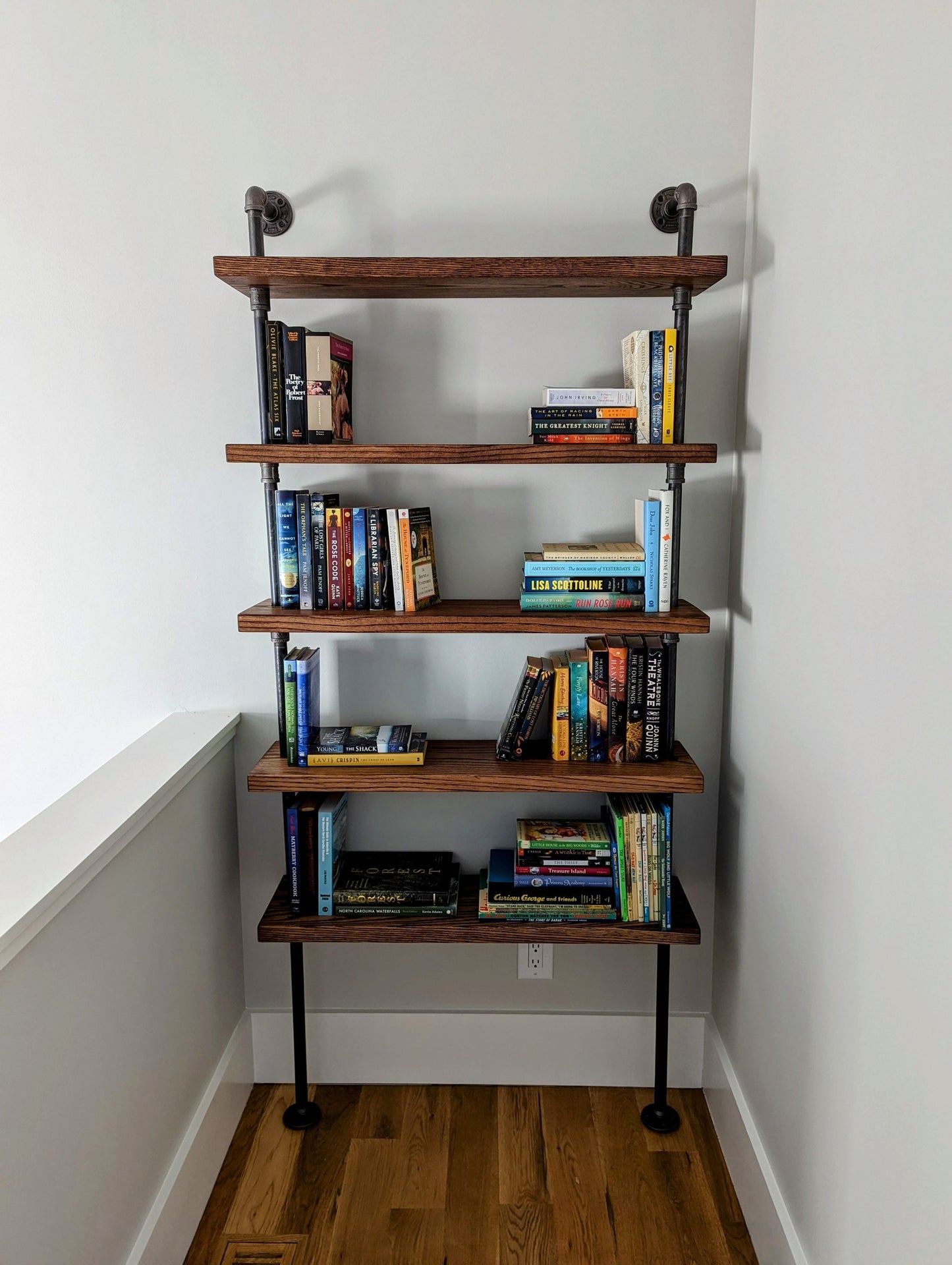 The Hemingway | Industrial Pipe Bookshelf — Custom Reclaimed Wood Wall-Mount Shelving Unit