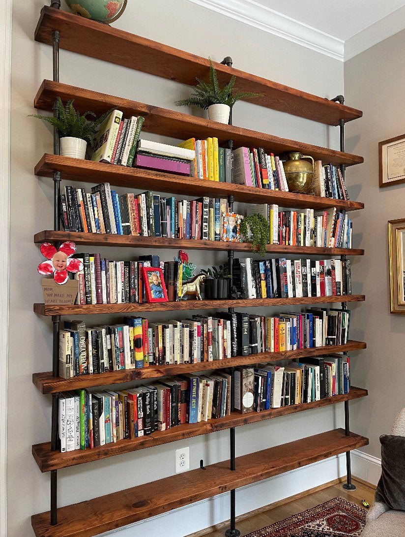 The Hemingway Entertainment Center | Wall Mounted Floor to Ceiling Industrial Bookshelf, Custom