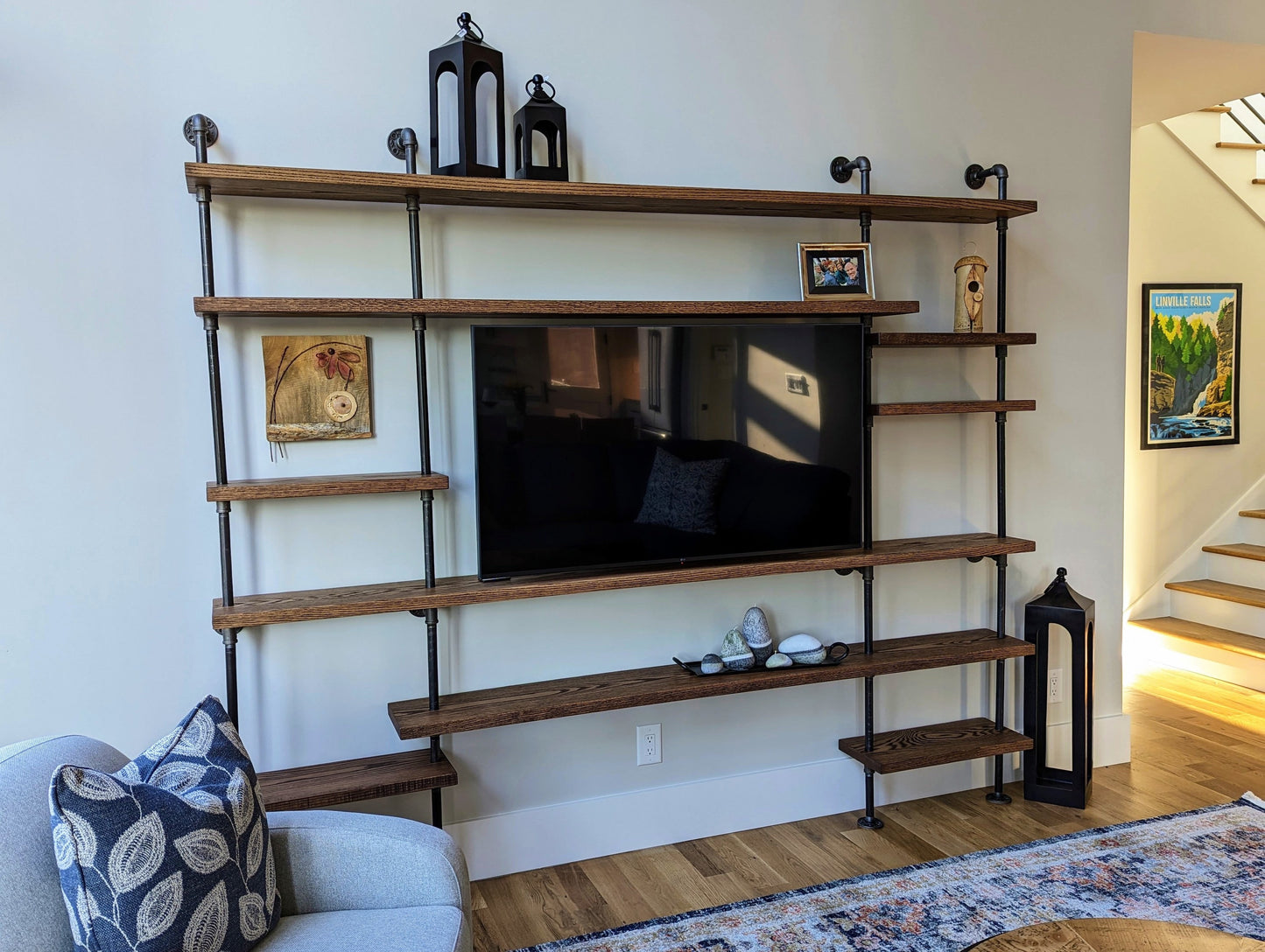 The Hemingway | Industrial Pipe Bookshelf — Custom Reclaimed Wood Wall-Mount Shelving Unit