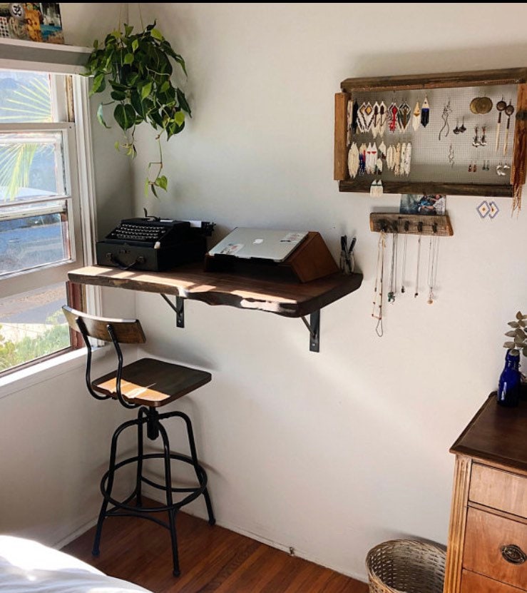 The Siding Live Edge Wall Mounted Desk, Floating Desk