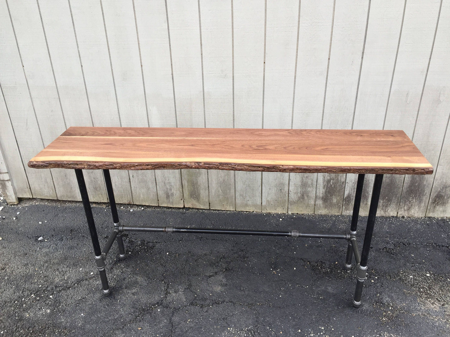 Walnut Sofa Bar Table Reclaimed Wood Drink Rail Restaurant Counter Living Edge Sofa Table Communal Table