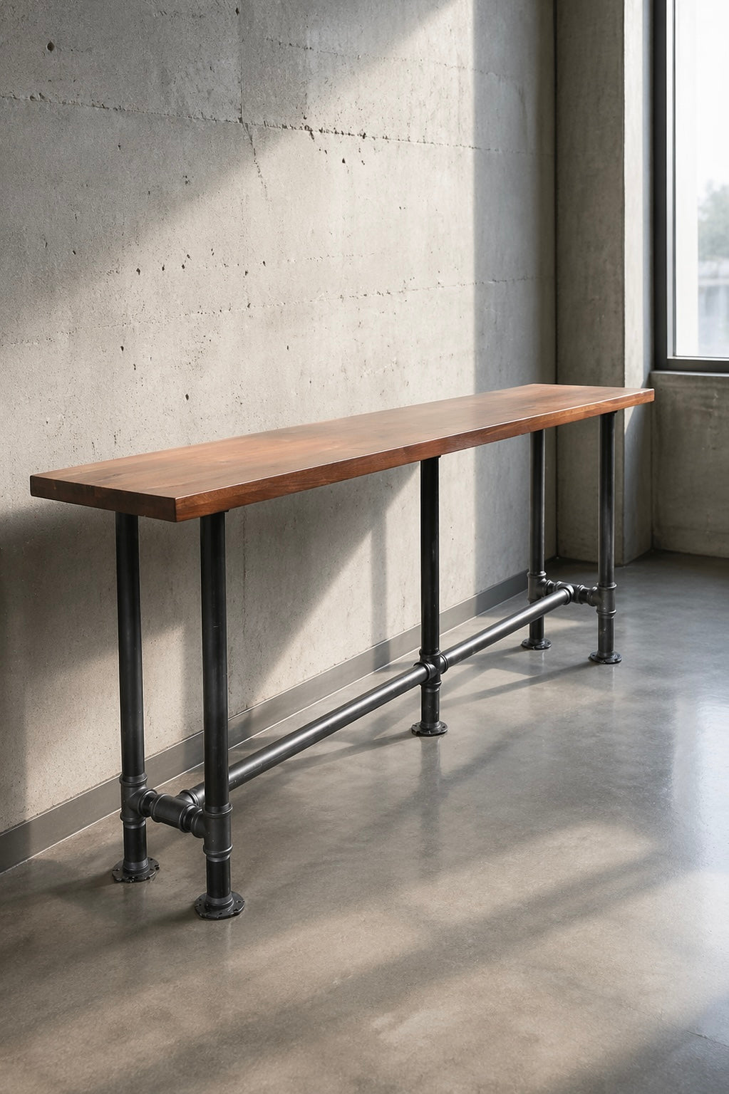The Foundry Bar Table | Custom Solid Walnut & Steel, Live Edge or Straight Edge, Made to Order