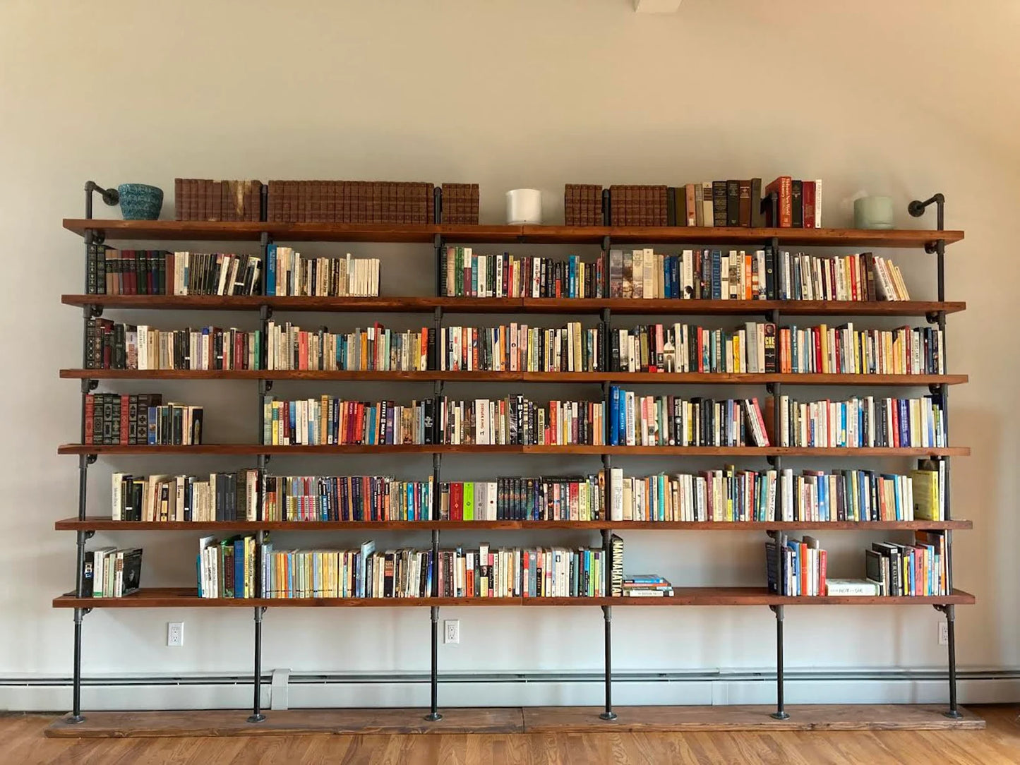 The Hemingway | Industrial Pipe Bookshelf — Custom Reclaimed Wood Wall-Mount Shelving Unit