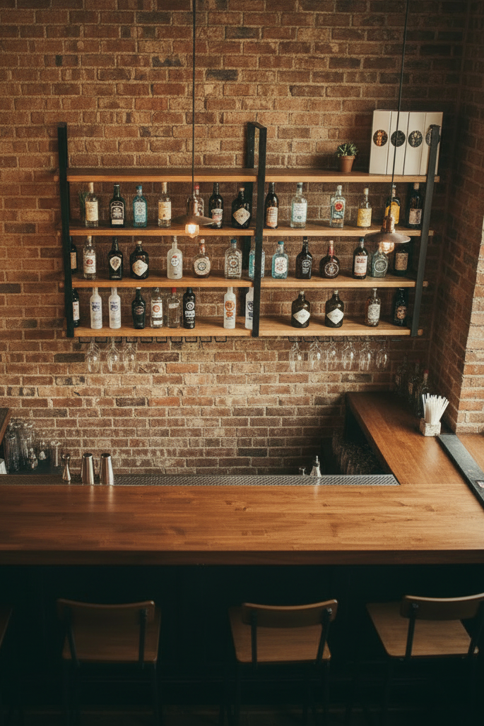 The Joyce Modern Wall Mounted Wood Bookshelf, Bar  Shelving, Industrial Shelf Unit
