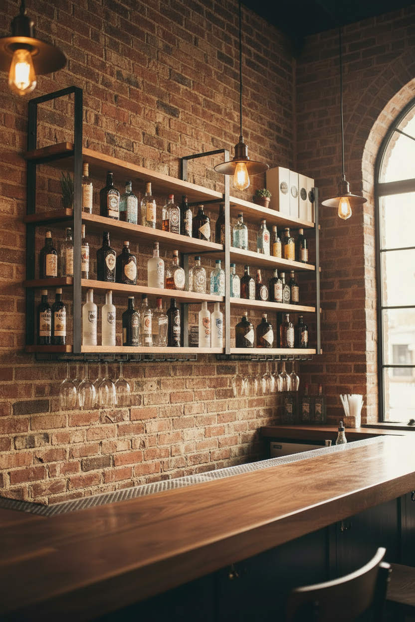 The Joyce Modern Wall Mounted Wood Bookshelf, Bar  Shelving, Industrial Shelf Unit