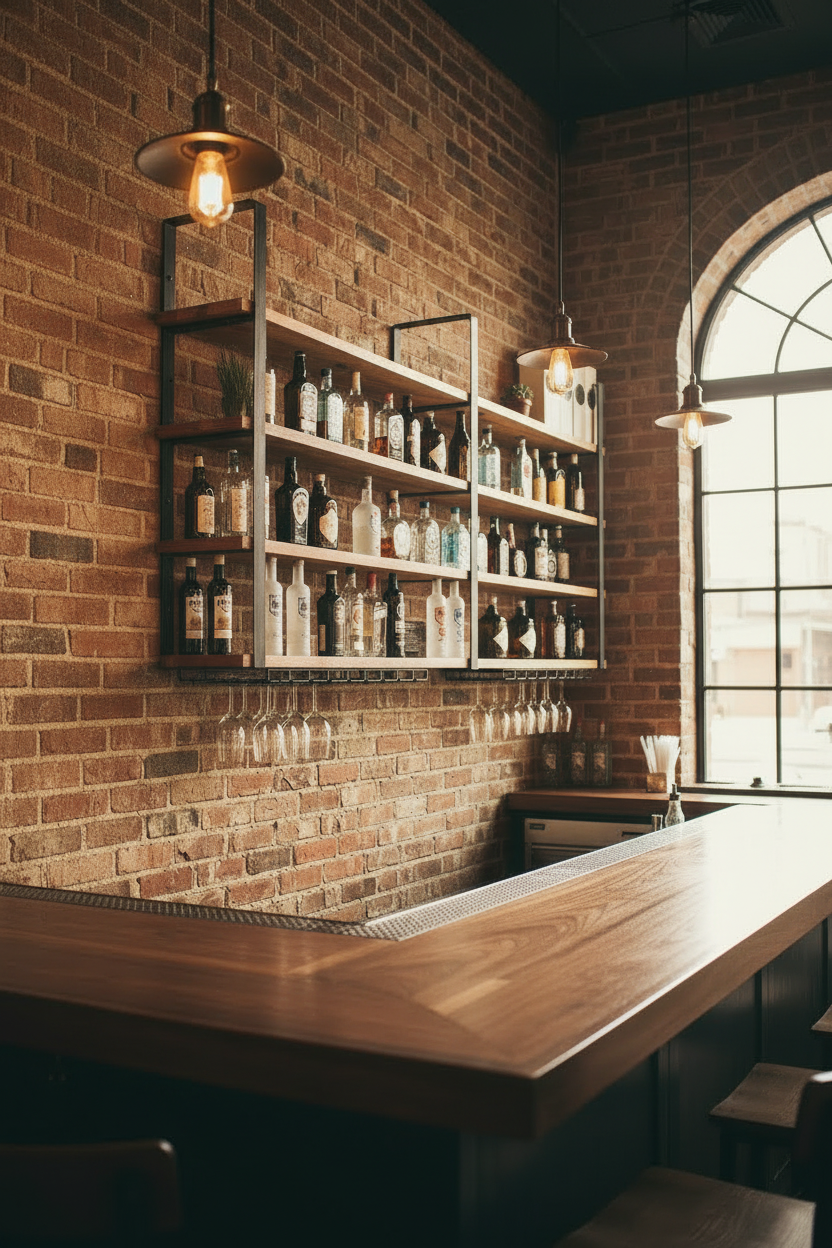 The Joyce Modern Wall Mounted Wood Bookshelf, Bar  Shelving, Industrial Shelf Unit