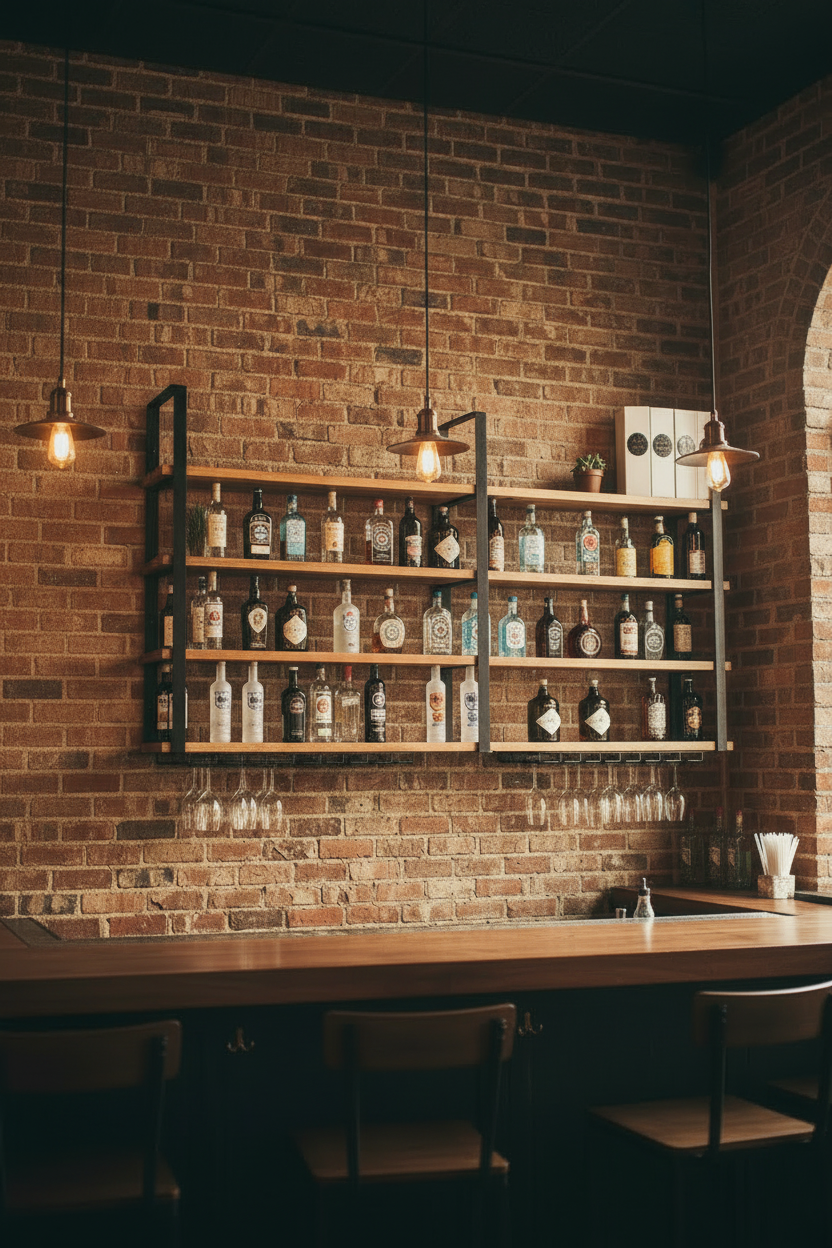 The Joyce Modern Wall Mounted Wood Bookshelf, Bar  Shelving, Industrial Shelf Unit