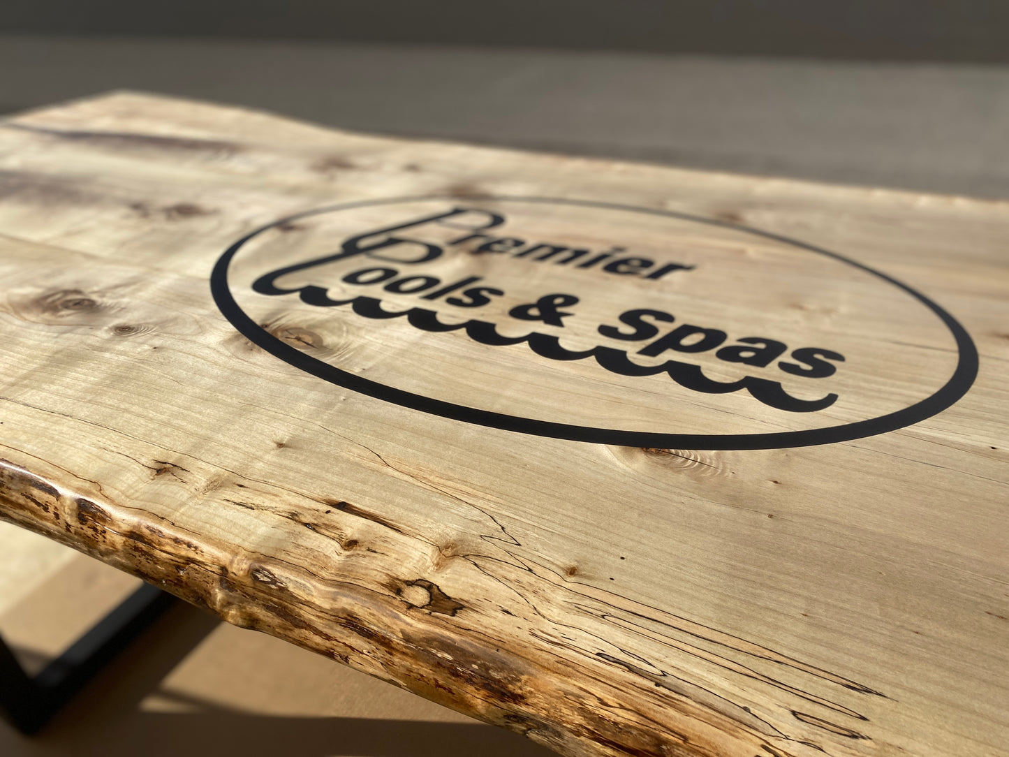 Capitol Conference Table - Massive Walnut Slab Boardroom Table with logo engraving