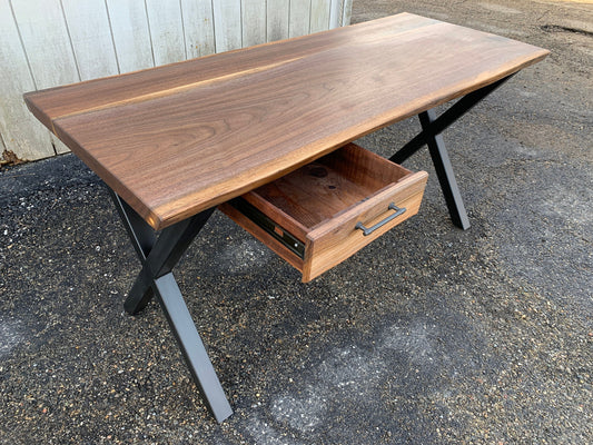 The Shop Desk | Wood Office Desk - Walnut Desk Desk with Steel X Base, Custom