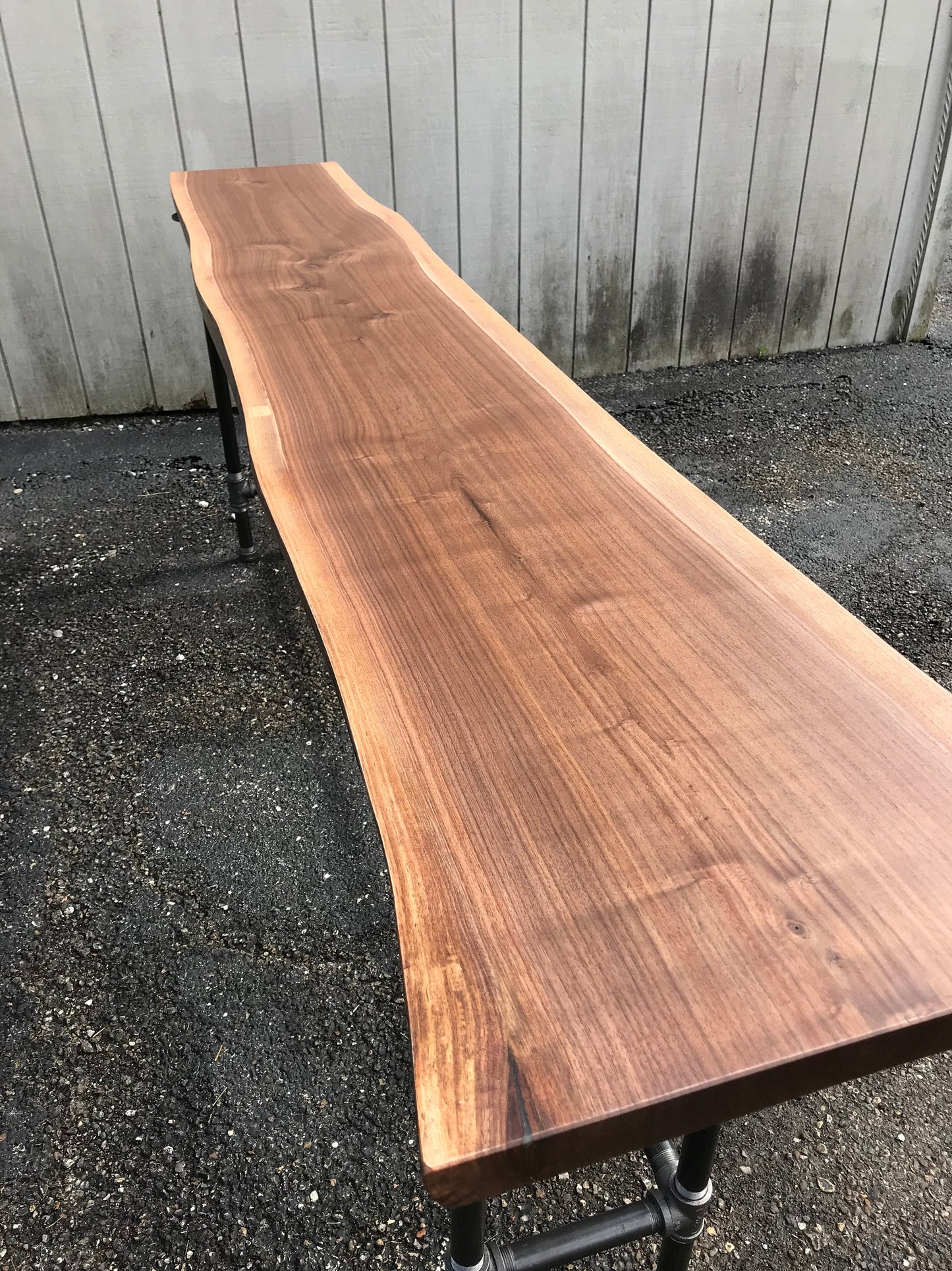 Walnut Sofa Bar Table Reclaimed Wood Drink Rail Restaurant Counter Living Edge Sofa Table Communal Table
