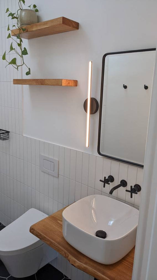 Custom Size Wood Vanity for Basin Sink - Wall Mounted Floating Vanity - Walnut Floating Sink Vanity Love Edge