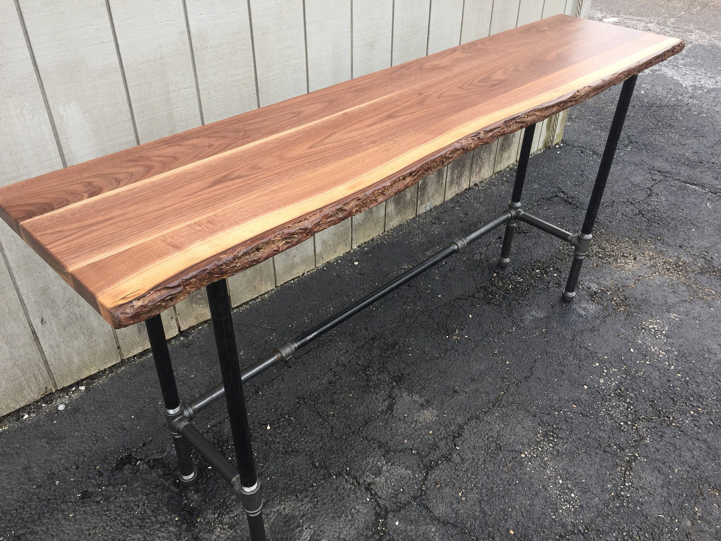 Industrial Bar Table, Narrow Wood Table with Metal Legs, Behind Sofa Counter, Drink Rail