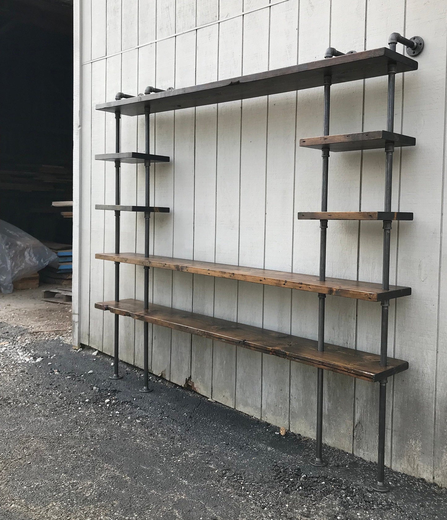 7 Shelves - Large Wall Mounted Bookshelf - Reclaimed Wood Bookshelf Pipe Bookshelf Shelf Built In Industrial Shelving TV Stand Desk Storage