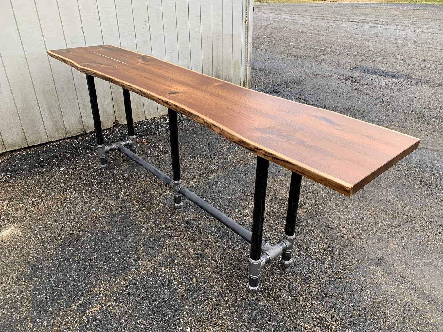 Industrial Bar Table, Narrow Wood Table with Metal Legs, Behind Sofa Counter, Drink Rail