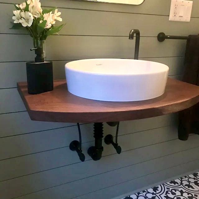 Reclaimed Wood Floating Vanity: Wall Mounted Basin Sink Shelf