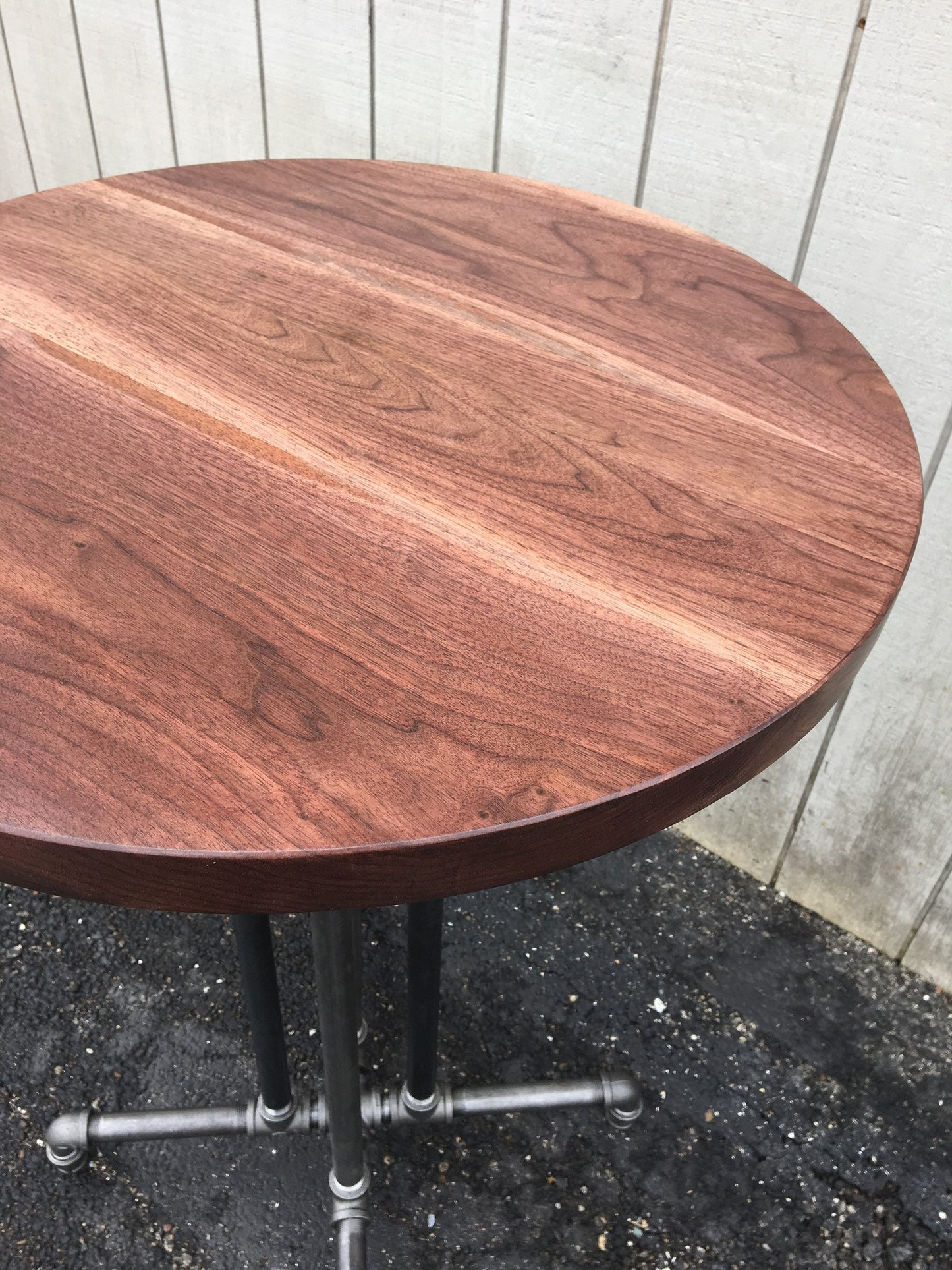 Reclaimed Wood Round Bar Table: Steel Pedestal Restaurant Table