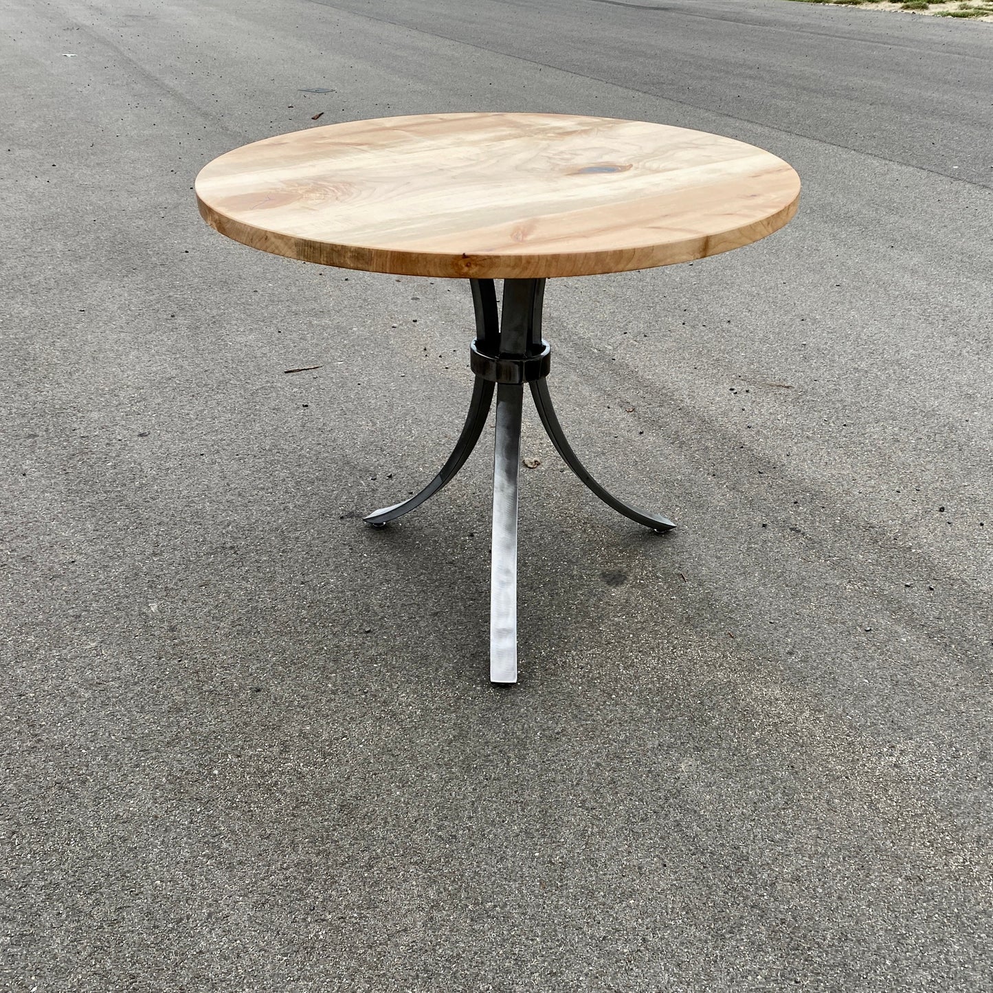 Reclaimed Wood Round Bar Table: Steel Pedestal Restaurant Table