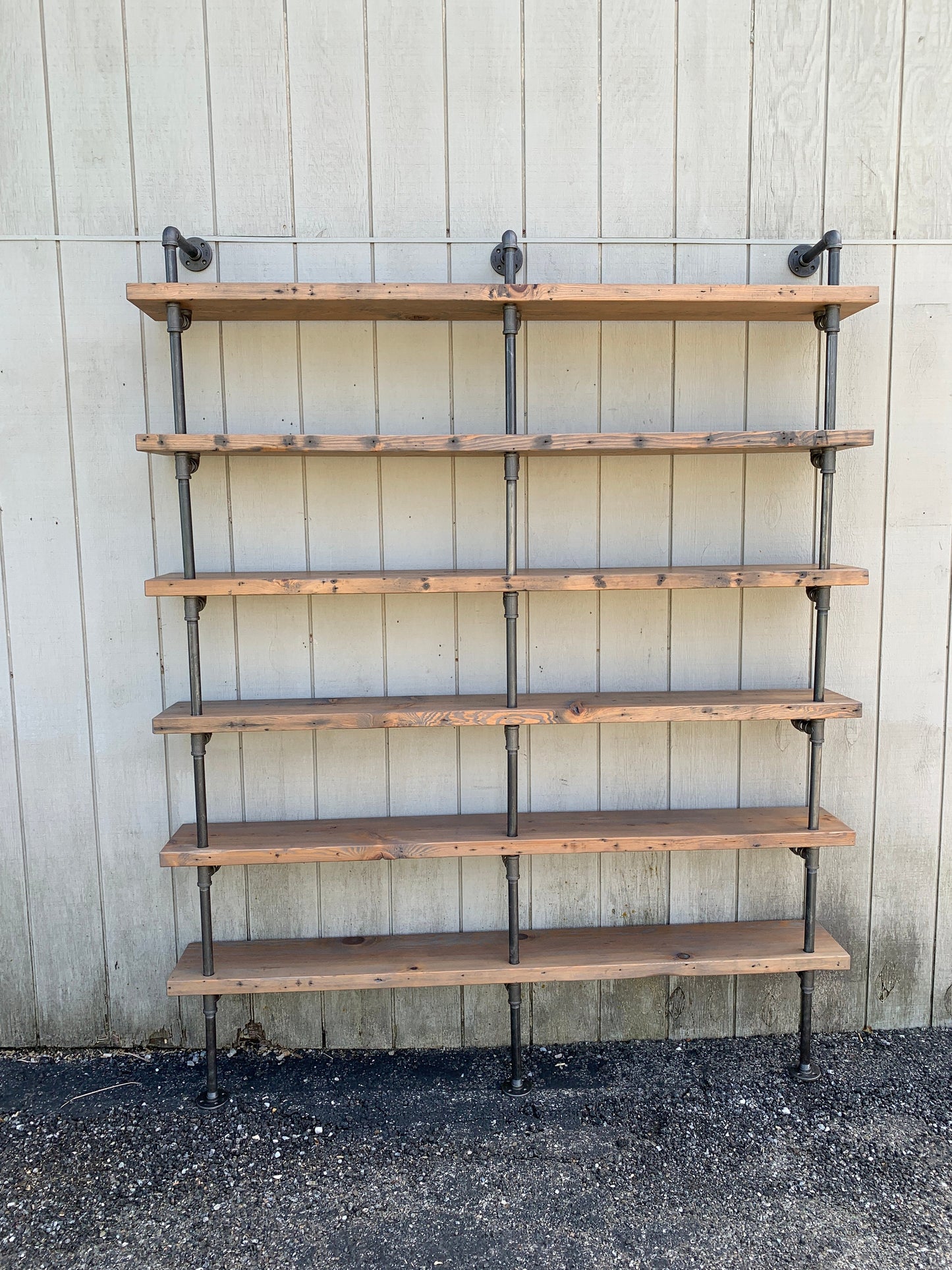 7 Shelves - Large Wall Mounted Bookshelf - Reclaimed Wood Bookshelf Pipe Bookshelf Shelf Built In Industrial Shelving TV Stand Desk Storage