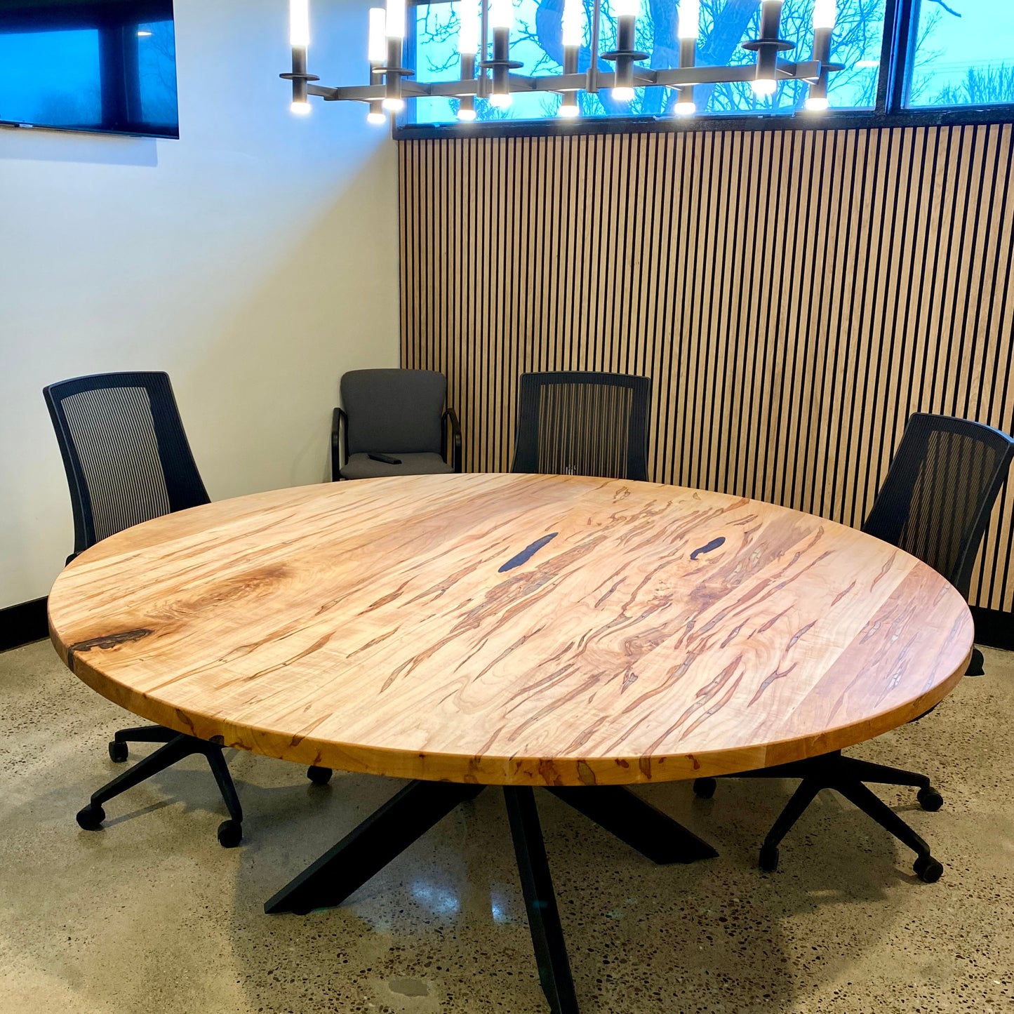 Reclaimed Wood Round Bar Table: Steel Pedestal Restaurant Table