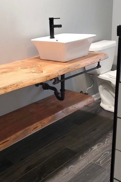 Thick Reclaimed Wood Floating Vanity: Box Style, Wall Mounted