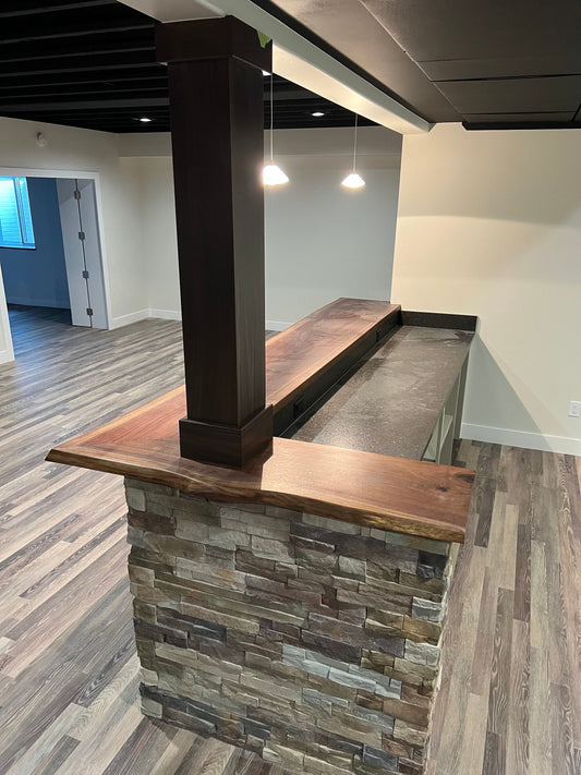Handcrafted Walnut Wood Countertop: Raw Edge Bar Top - USA Made