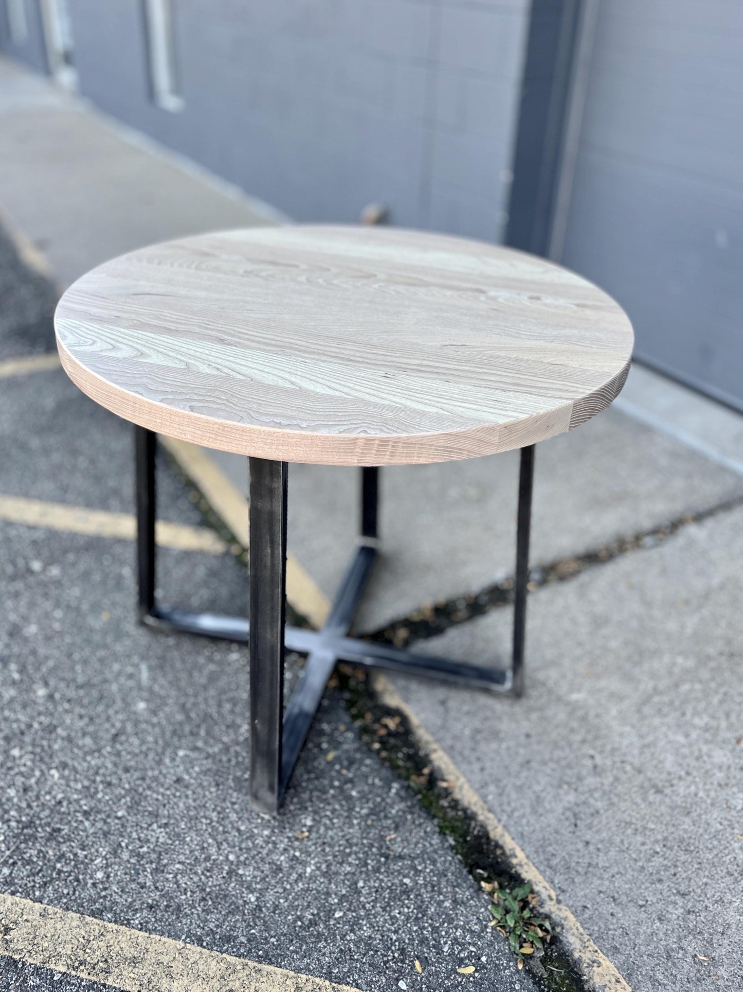 Reclaimed Wood Round Bar Table: Steel Pedestal Restaurant Table
