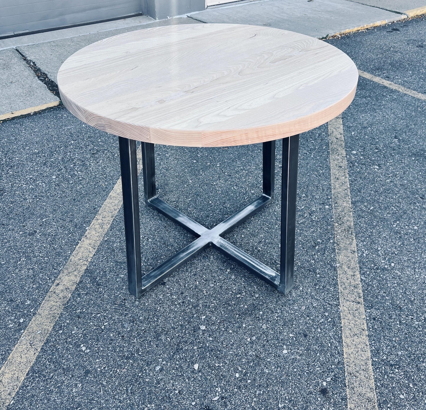 Reclaimed Wood Round Bar Table: Steel Pedestal Restaurant Table
