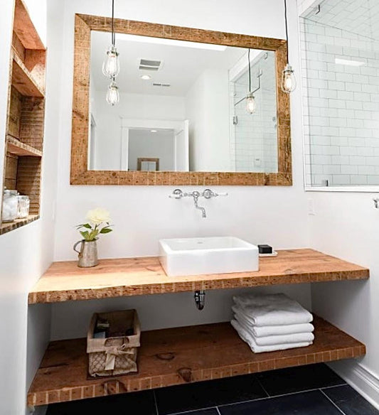 Reclaimed Wood Floating Vanity: Wall Mounted Basin Sink Shelf