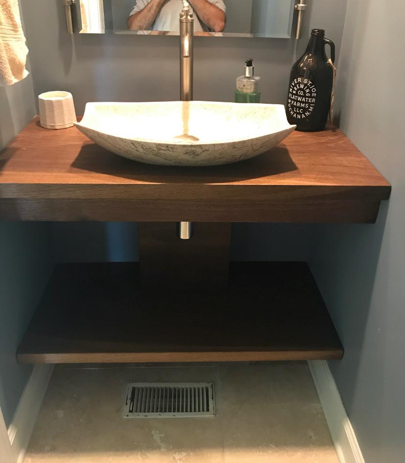 Reclaimed Wood Floating Vanity: Wall Mounted Basin Sink Shelf