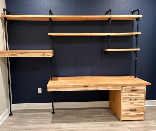 Custom Solid Wood Industrial Office Desk Standing Desk Shared Workspace Rustic Modern Drawers