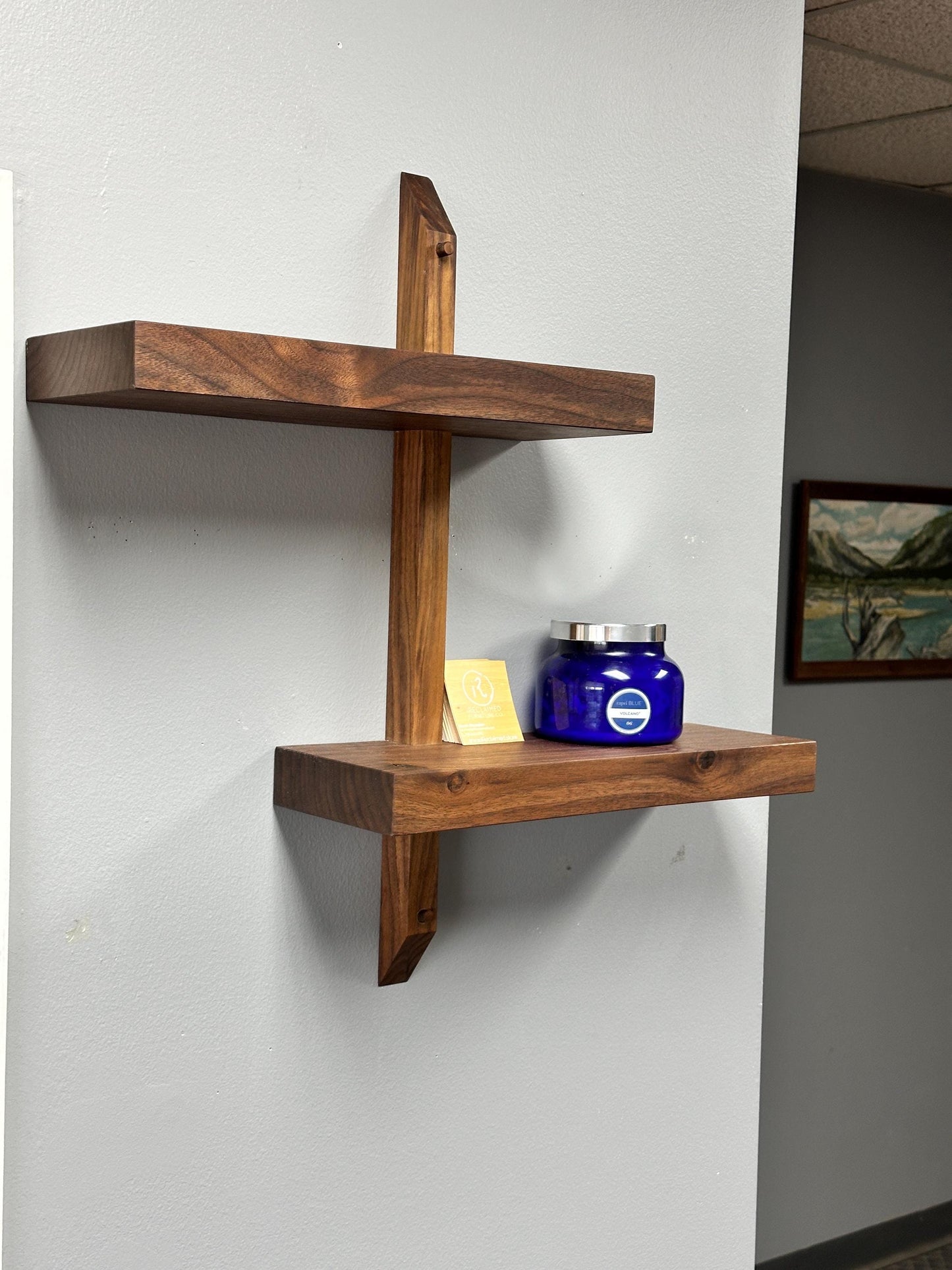 Tiered Walnut Two Tier Floating Shelf Solid Wall Shelves Japanese Inspired