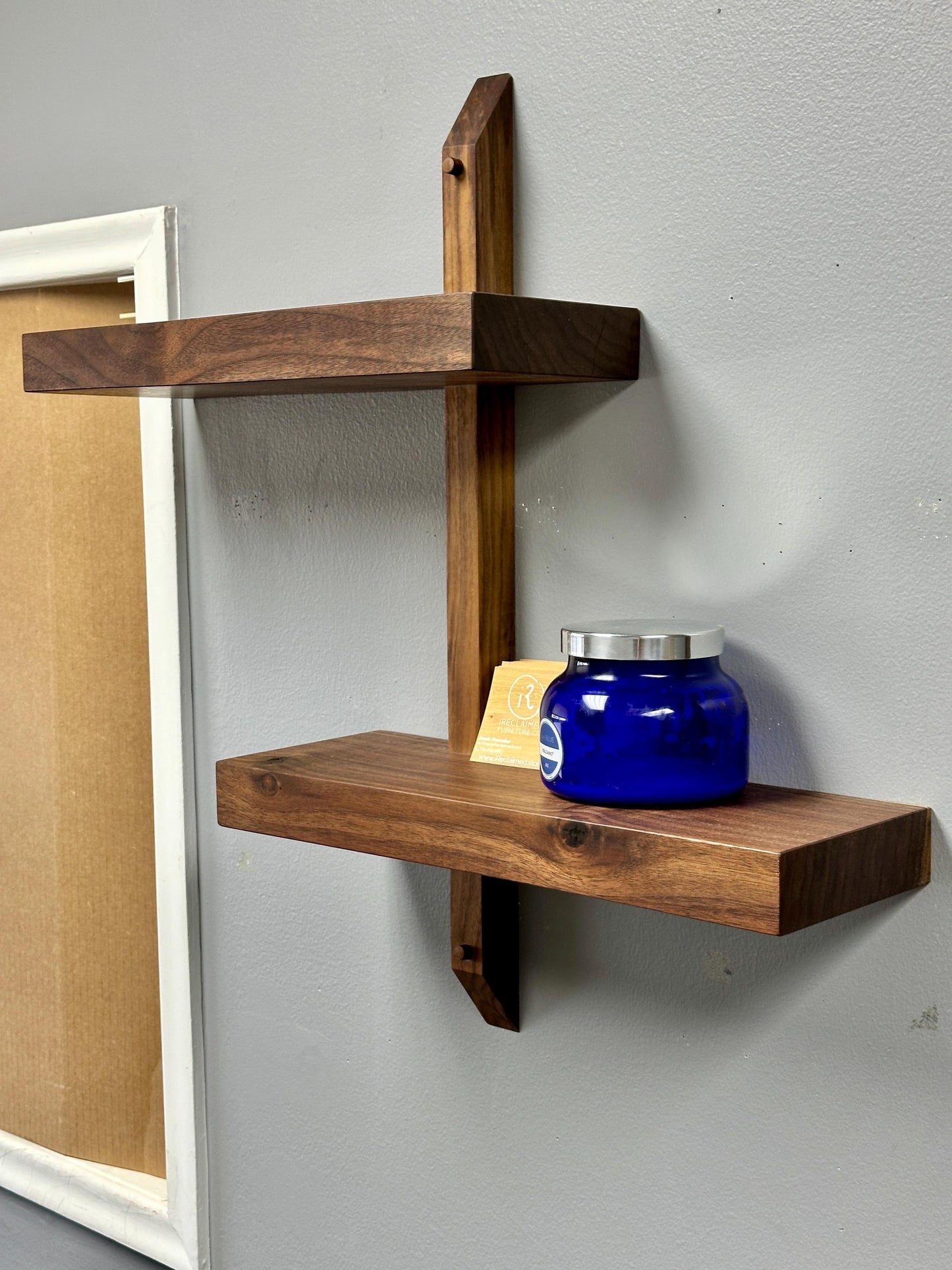 Tiered Walnut Two Tier Floating Shelf Solid Wall Shelves Japanese Inspired