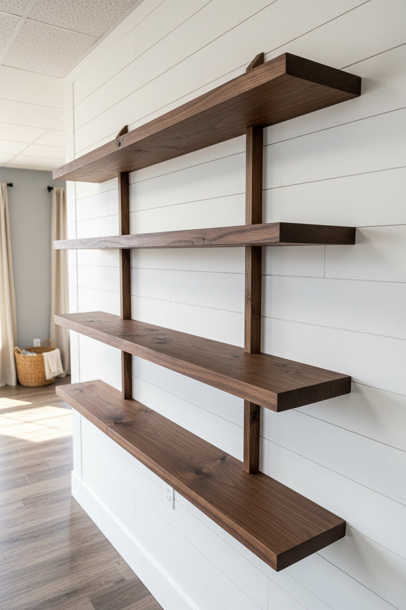 Tiered Walnut Two Tier Floating Shelf Solid Wall Shelves Japanese Inspired