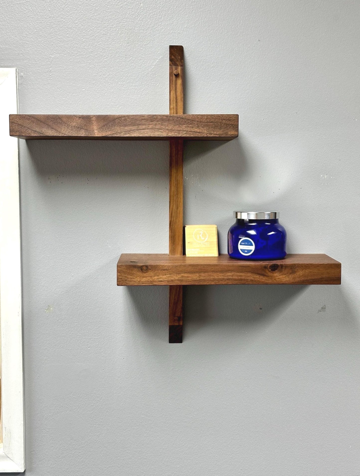 Tiered Walnut Two Tier Floating Shelf Solid Wall Shelves Japanese Inspired