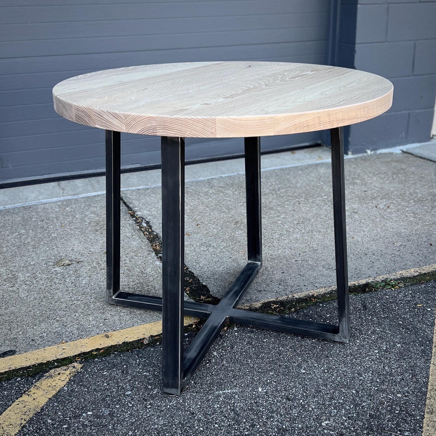 Reclaimed Wood Round Bar Table: Steel Pedestal Restaurant Table