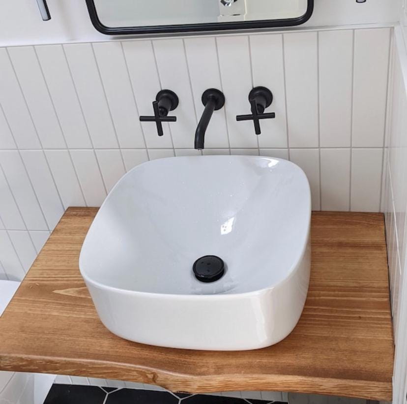 Reclaimed Wood Floating Vanity: Wall Mounted Basin Sink Shelf
