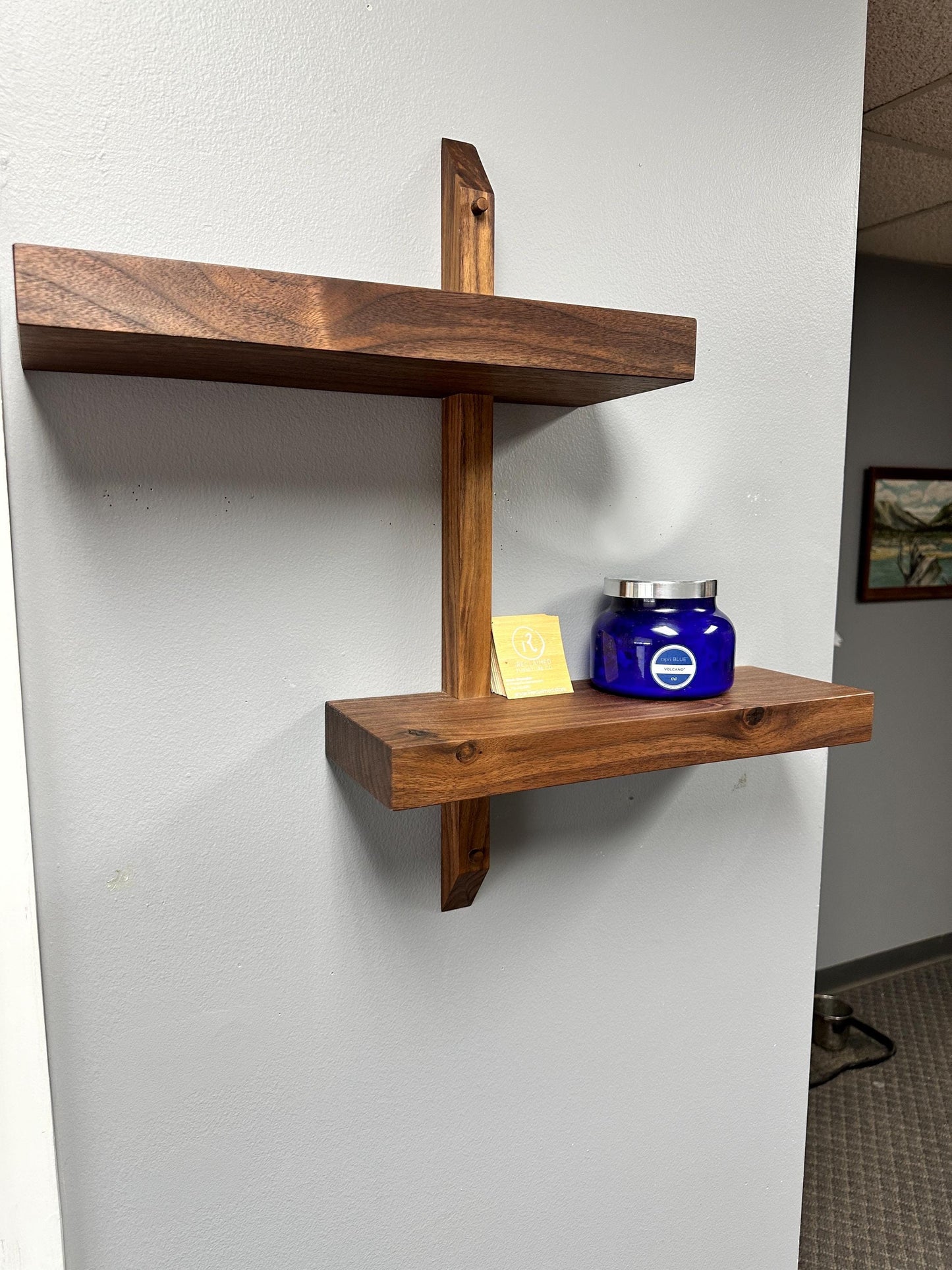 Tiered Walnut Two Tier Floating Shelf Solid Wall Shelves Japanese Inspired