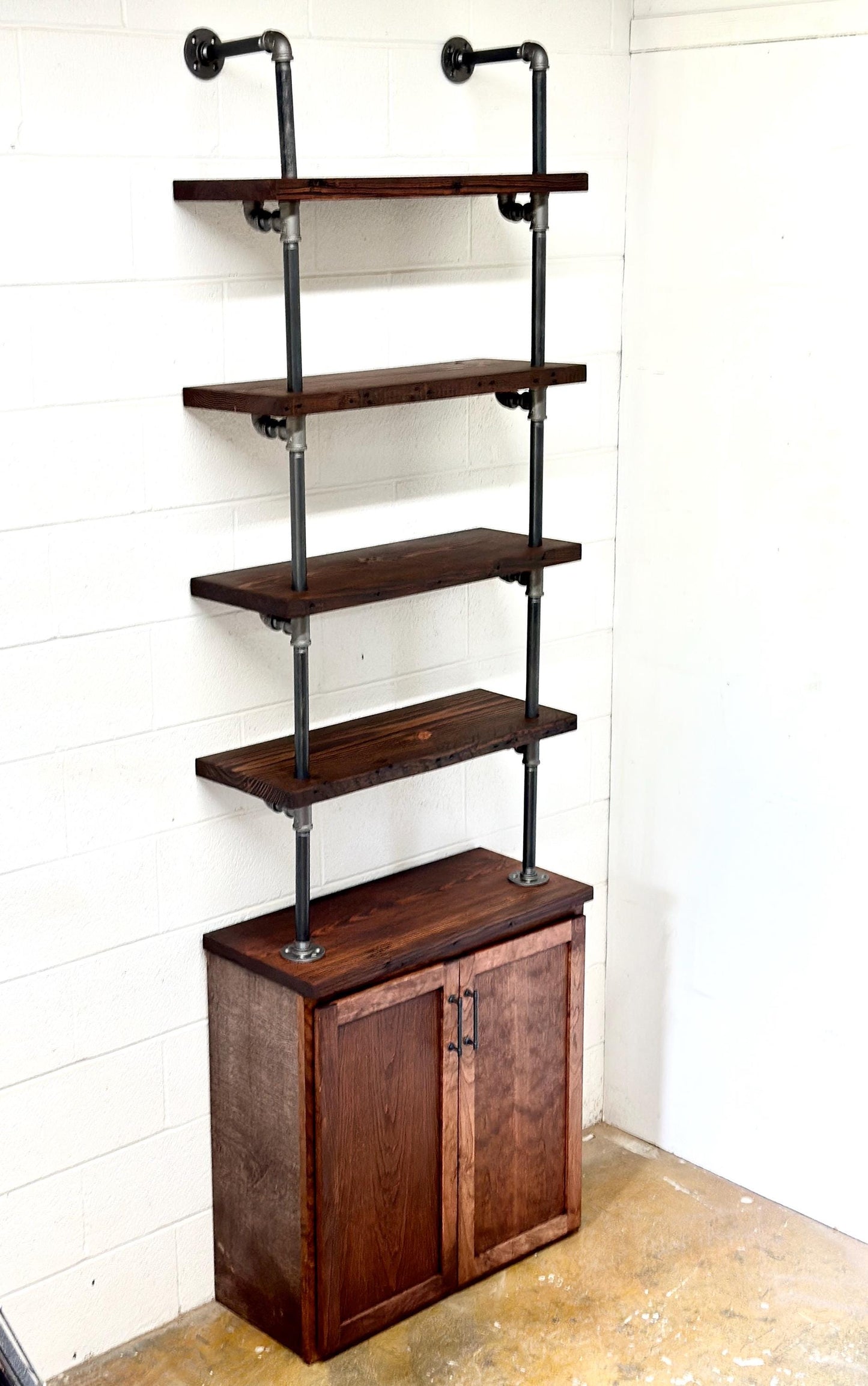 Reclaimed Wood Industrial Shelf with Cabinet: Wall Mounted Bookcase