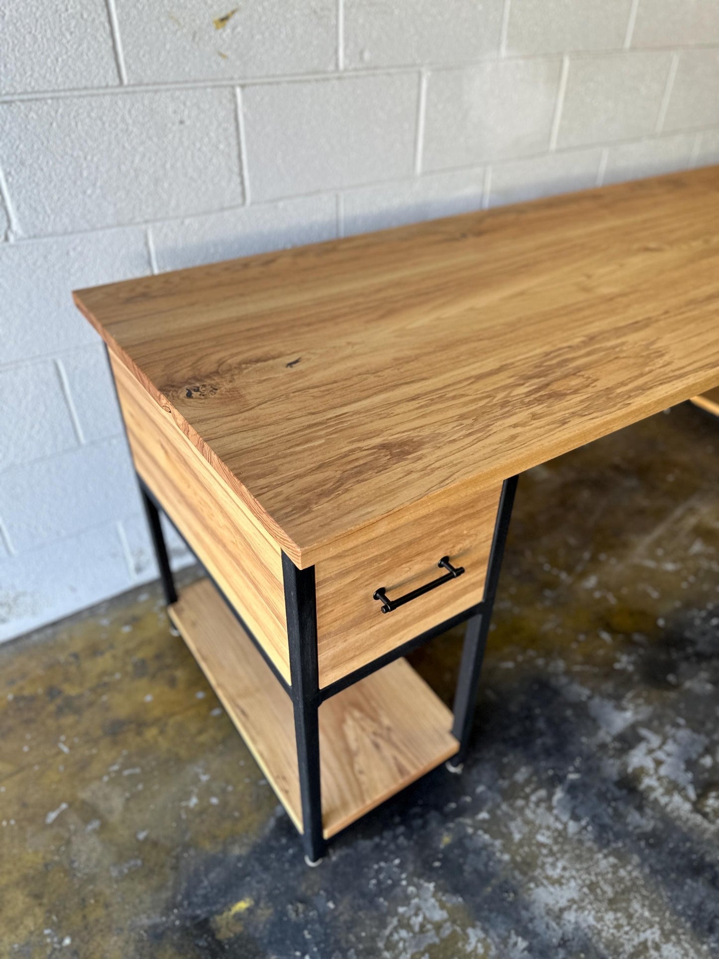 Industrial Desk with Wood Top, Custom L Desk, Drawers, Shelves, Keyboard Tray